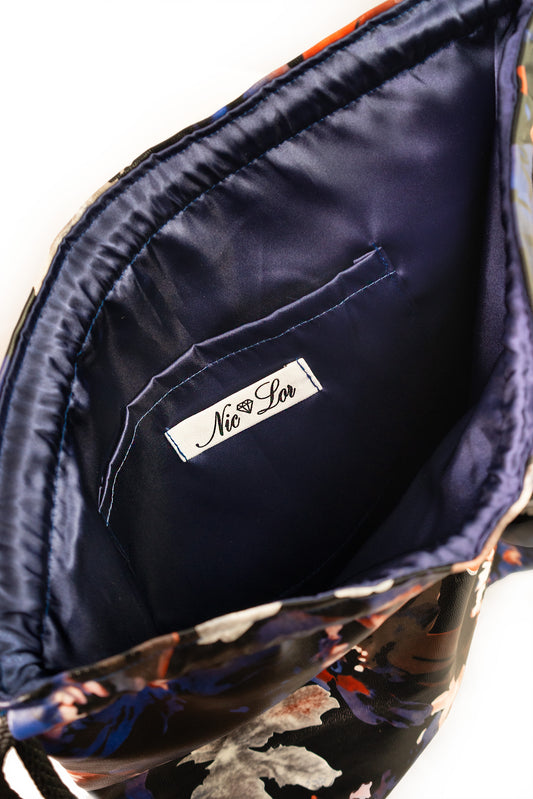 Vegan Leather Floral Drawstring Backpack