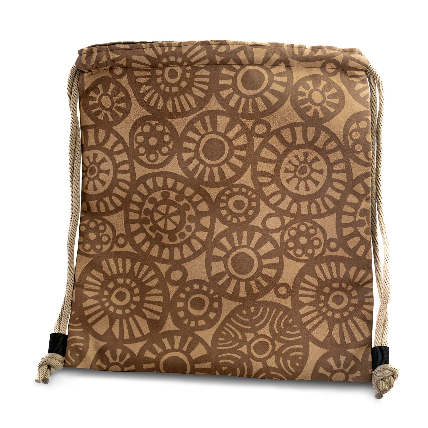 Vegan Leather Brown Geometric Drawstring Backpack