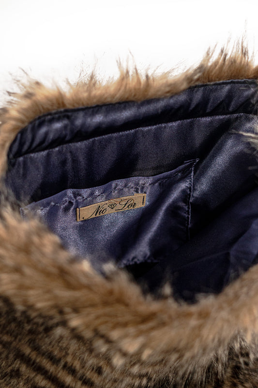 Striped Faux Fur Drawstring Backpack - Luxe Brown Pattern