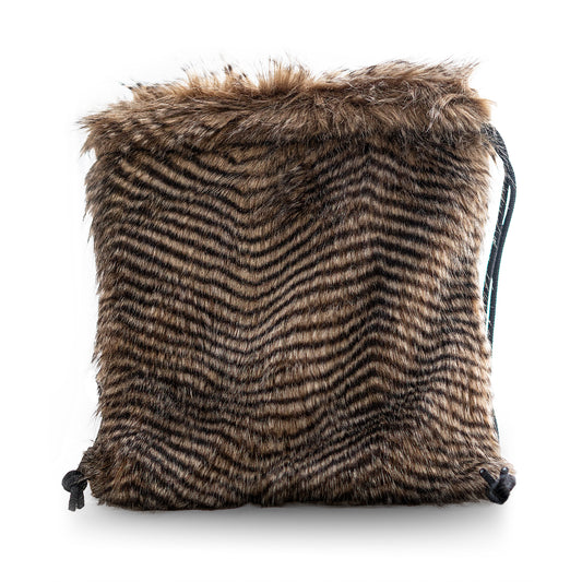 Brown Stripe Faux Fur Drawstring Backpack