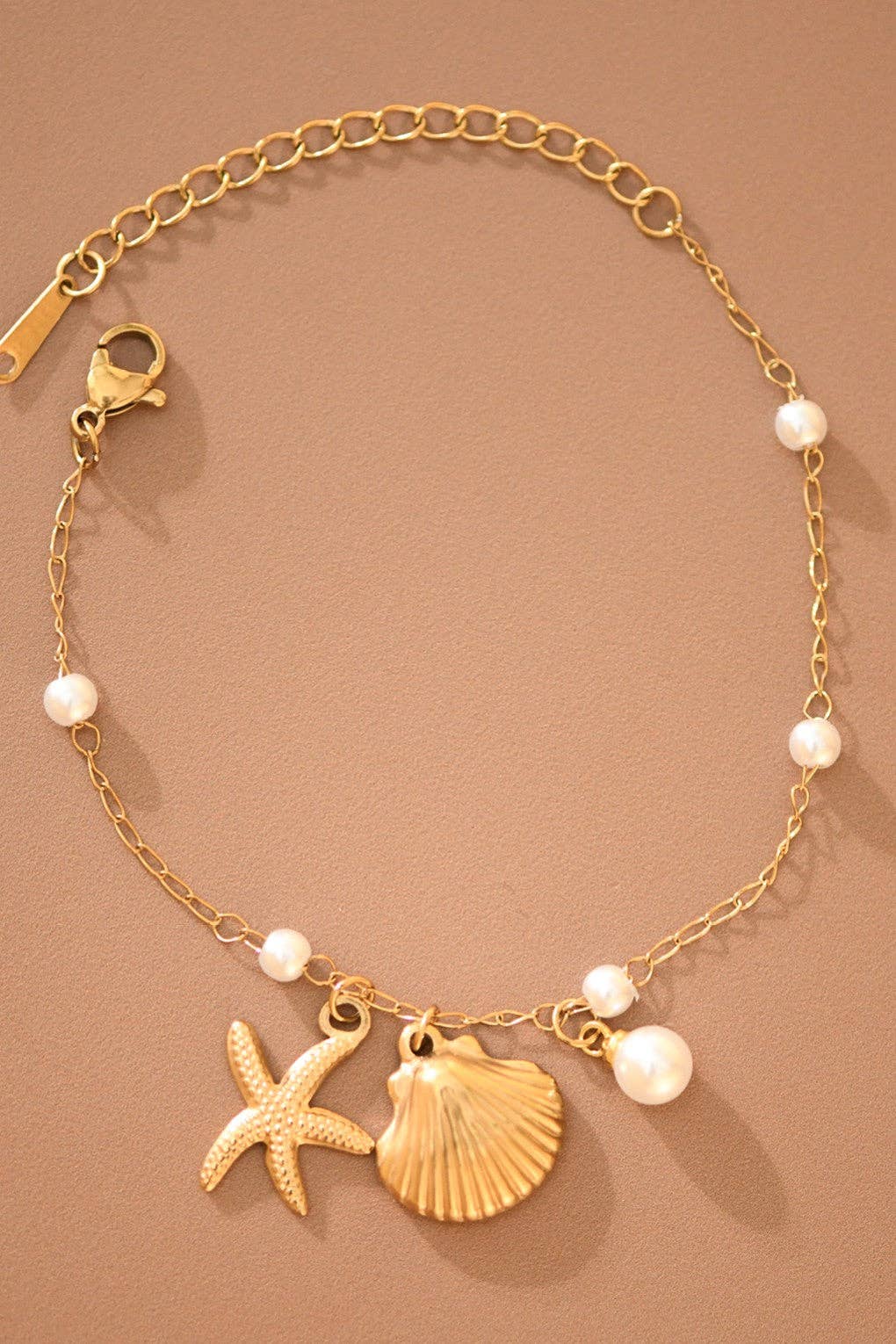 18K Gold Plated Stainless Steel Seashell Charm Bracelet