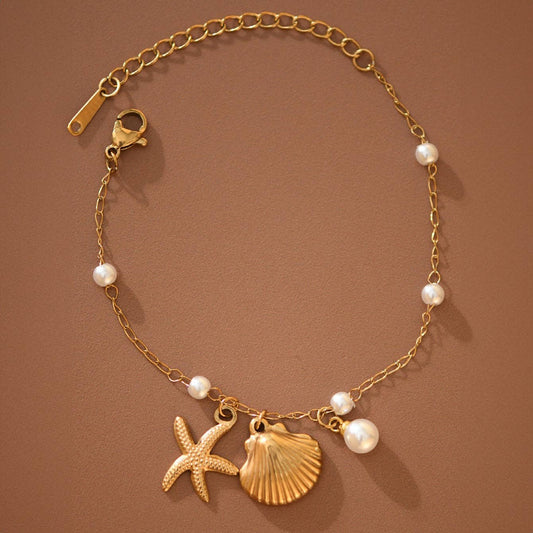 18K Gold Plated Stainless Steel Seashell Charm Bracelet