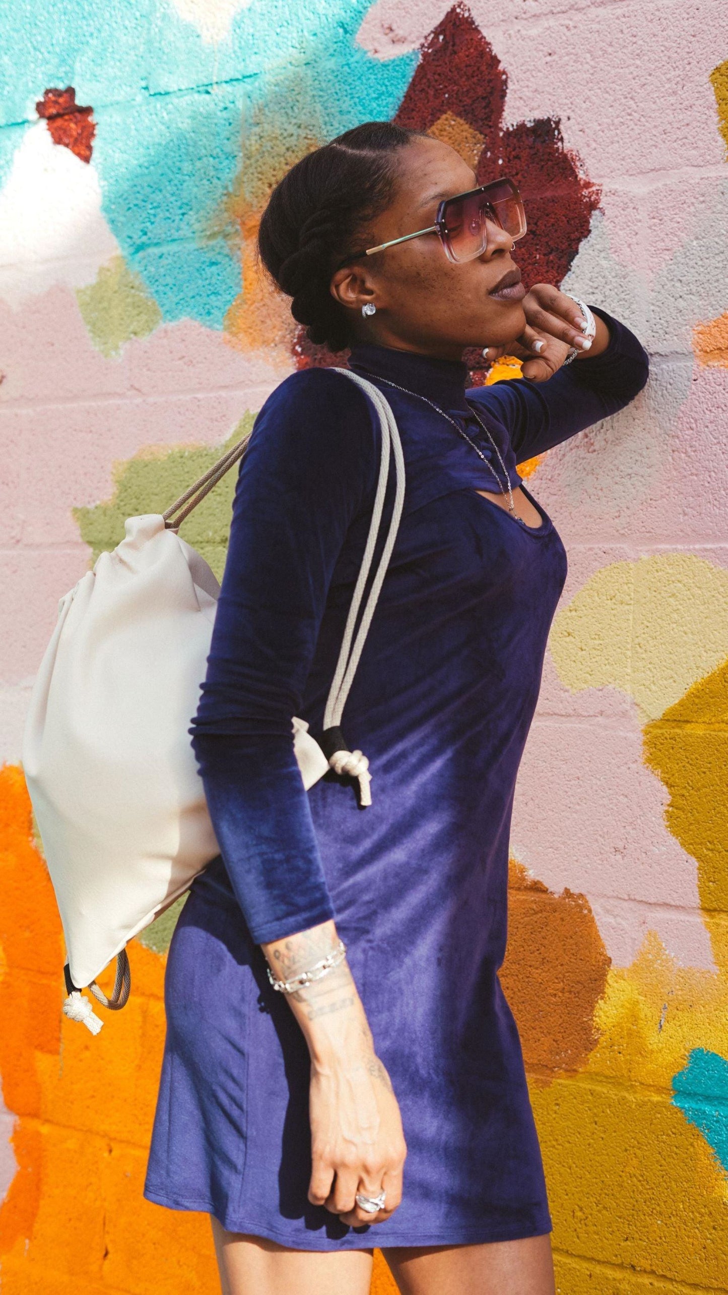 Leather Drawstring Backpack | Cream Minimalist