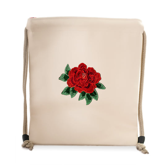 Vegan Leather Cream Rose Drawstring Backpack