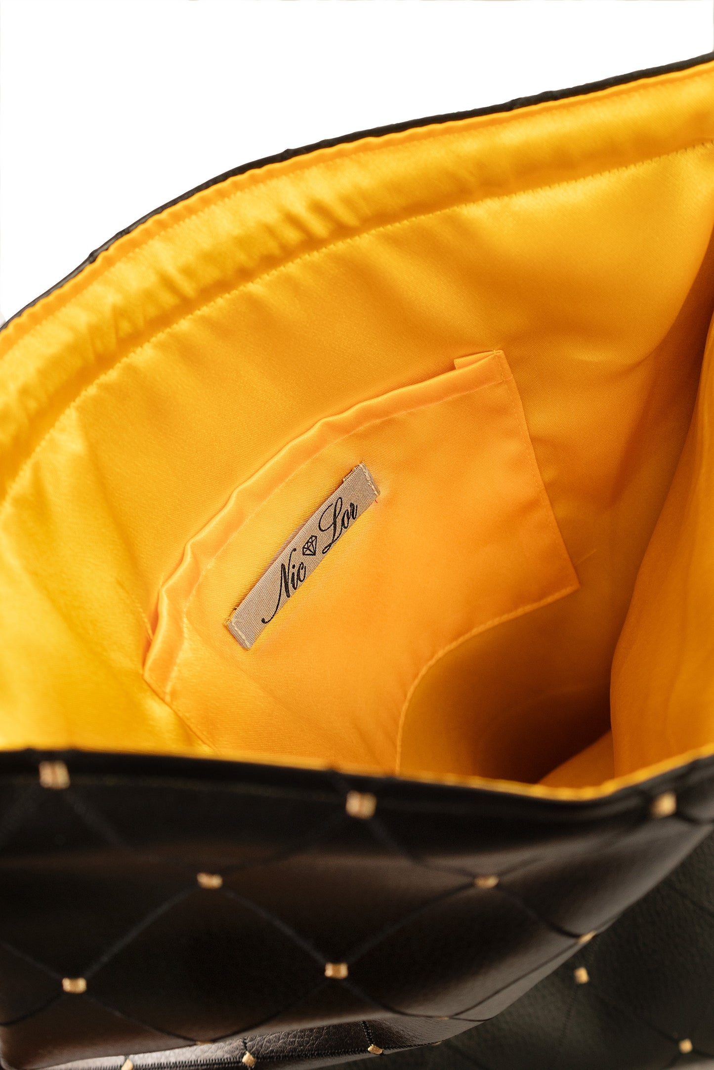 Black & Gold Vegan Leather Drawstring Backpack