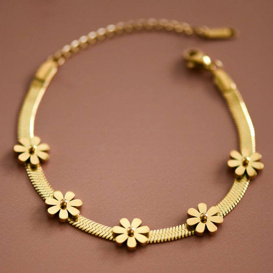 18K Gold Plated Waterproof Stainless Steel Chain Bracelet-7436