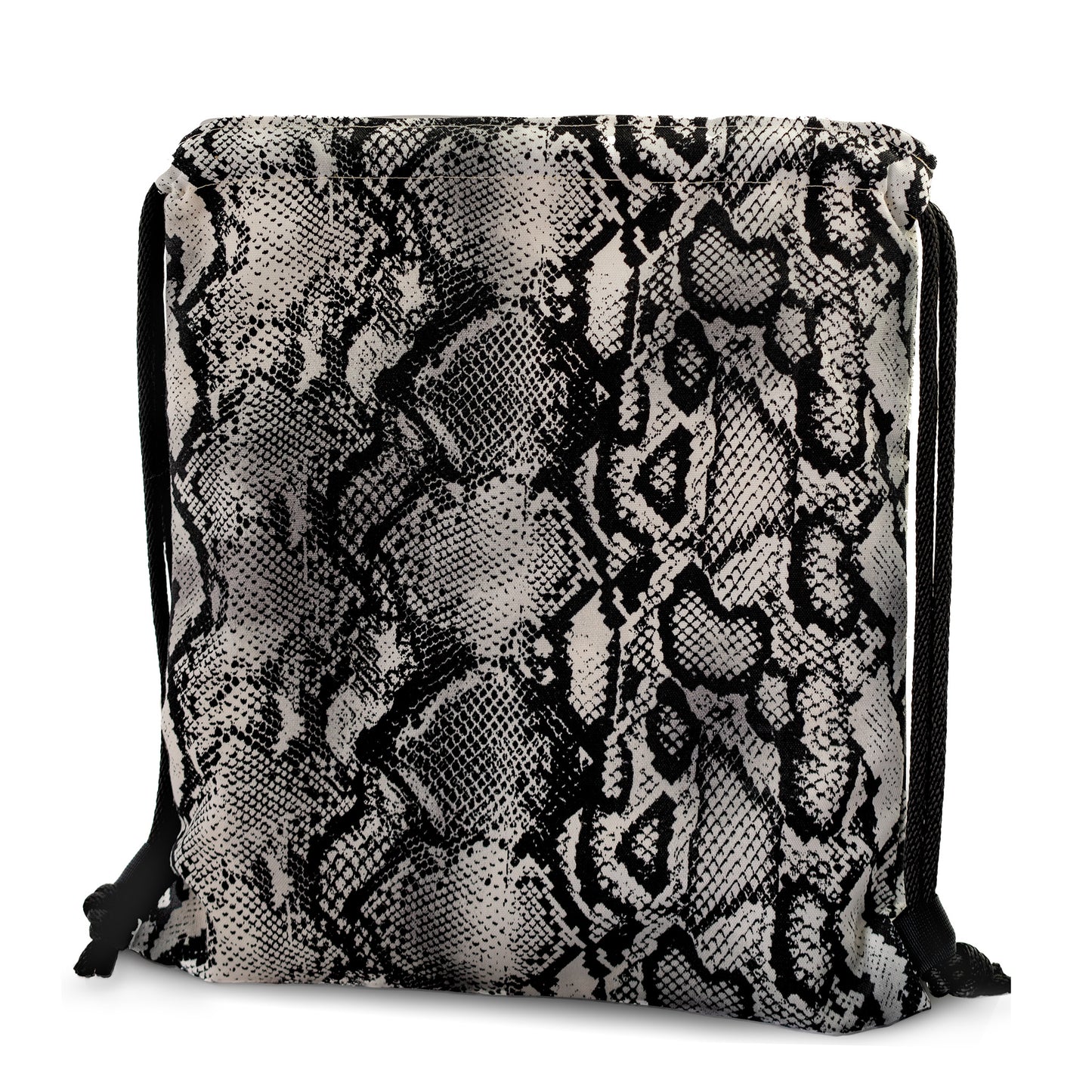 Black & White Snake Skin Print Drawstring Cinch Backpack - Niclordesigns 