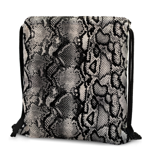 Black & White Snake Skin Pattern Drawstring Backpack