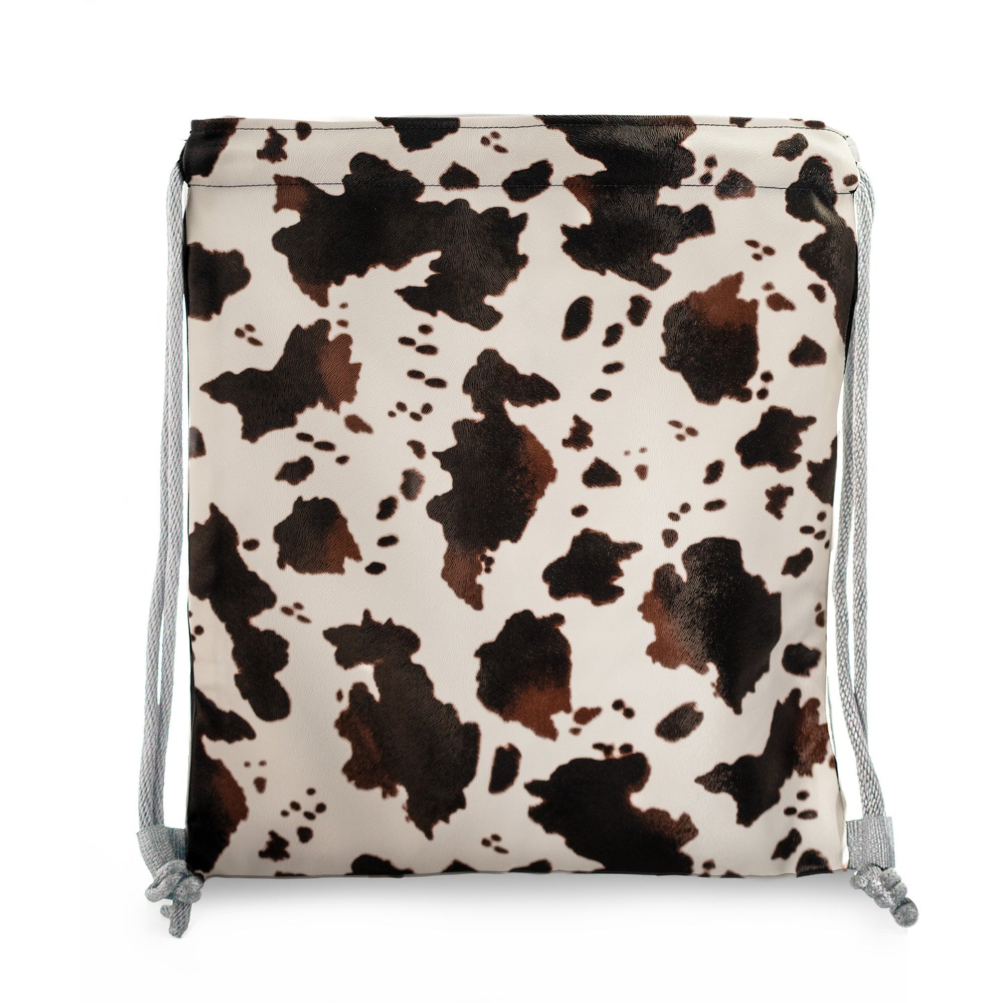 Vegan Leather Two-Tone Cow Hide Print Drawstring Backpack