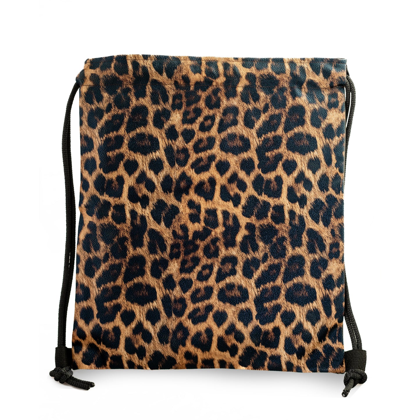 Vegan Leather Two-Tone Leopard Print Drawstring Backpack