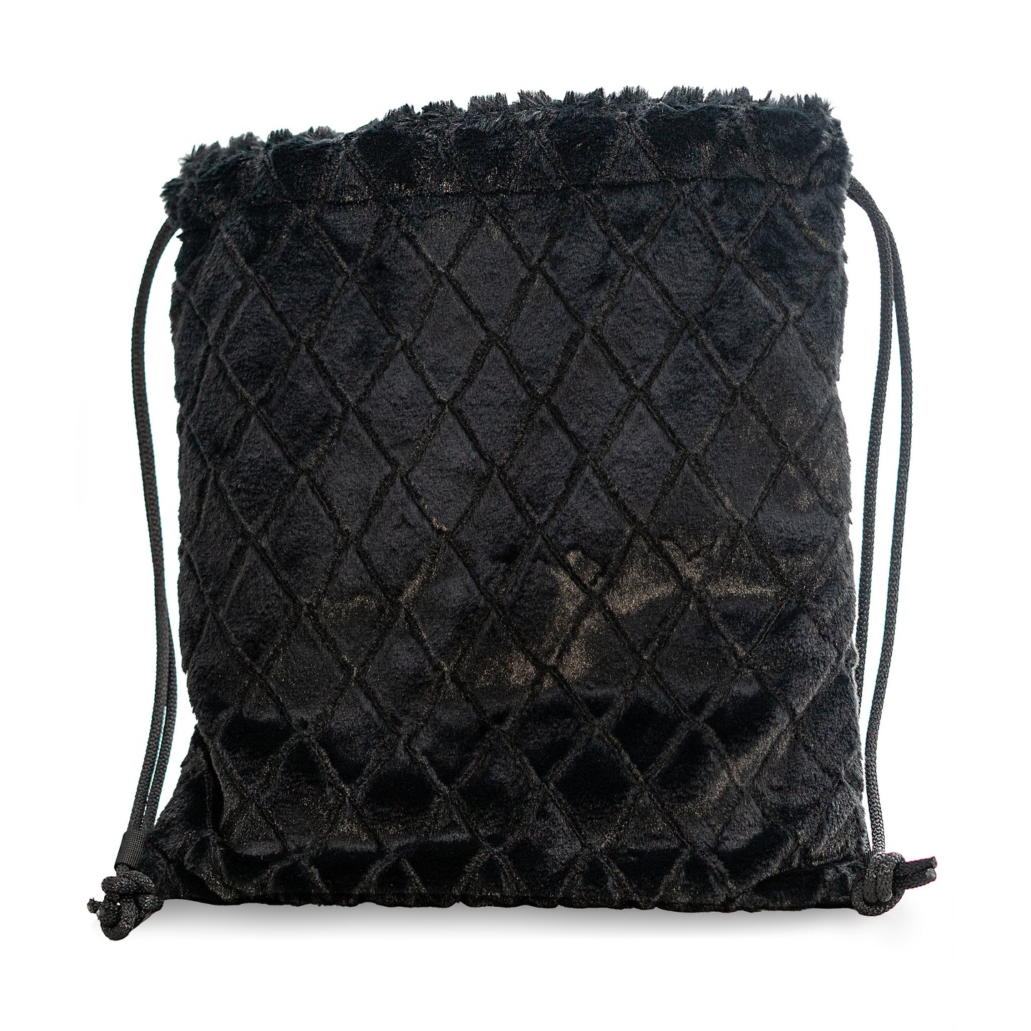 Black Faux Fur Drawstring Backpack